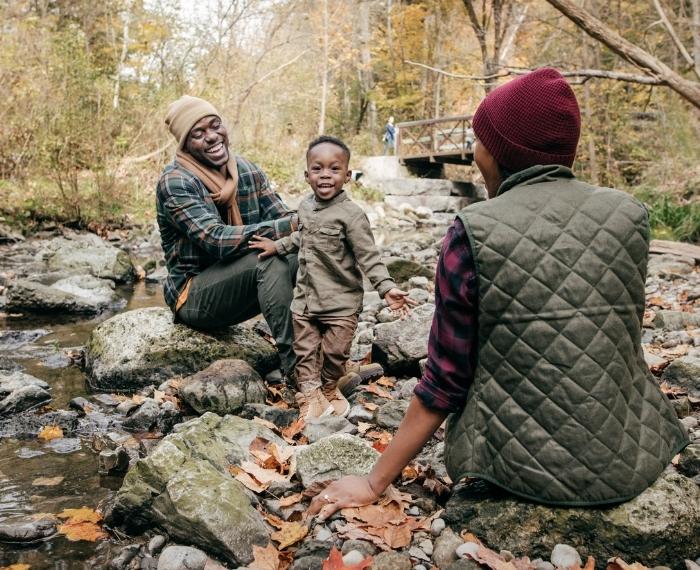 Family outside in fall